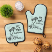 Tropical Beach Surfer familienaam Est Mr en Mrs Ovenwant & Pannenlap Set (Top down)