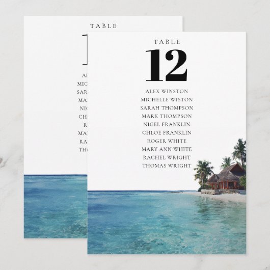 Tropical Beach Table Number Seating Chart Kaart (Voorkant / Achterkant)