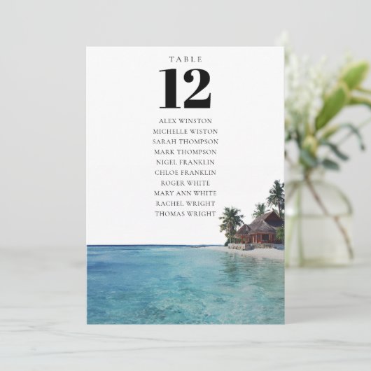 Tropical Beach Table Number Seating Chart Kaart (Staand voorkant)