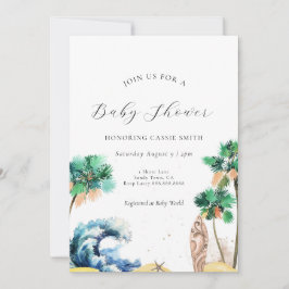Tropical Beach Theme Baby shower Invitation Unisex Kaart