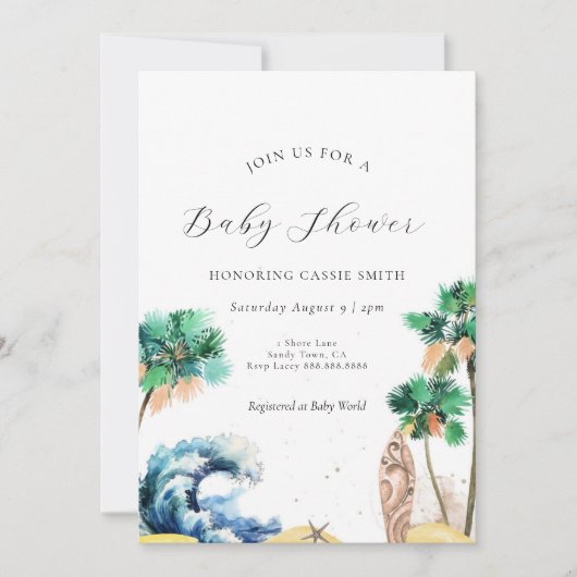 Tropical Beach Theme Baby shower Invitation Unisex Kaart (Voorkant)