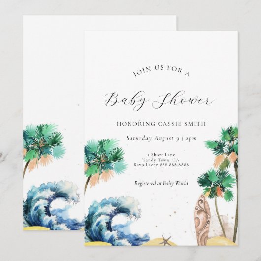 Tropical Beach Theme Baby shower Invitation Unisex Kaart (Voorkant / Achterkant)