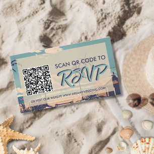 Tropical Beach Theme Bruiloft RSVP QR Code Informatiekaartje