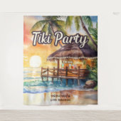 Tropical Beach Tiki Bar Verjaardag Wandkleed (Voorkant)