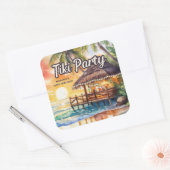 Tropical Beach Tiki Feest Verjaardag Vierkante Sticker (Envelop)