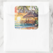 Tropical Beach Tiki Feest Verjaardag Vierkante Sticker (Tas)