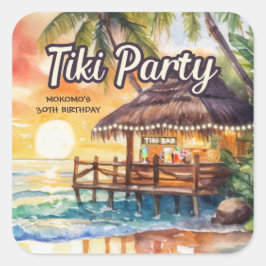 Tropical Beach Tiki Feest Verjaardag Vierkante Sticker