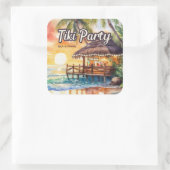 Tropical Beach Tiki Party Bruiloft Douche Vierkante Sticker (Tas)