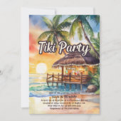 Tropical Beach Tiki Party Douche Uitnodiging (Voorkant)