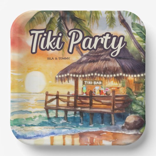 Tropical Beach Tiki Party Papieren Bordje (Voorkant)