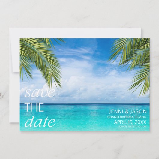 Tropical Beach Trouwfoto Save the Date (Voorkant)