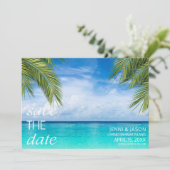 Tropical Beach Trouwfoto Save the Date (Staand voorkant)