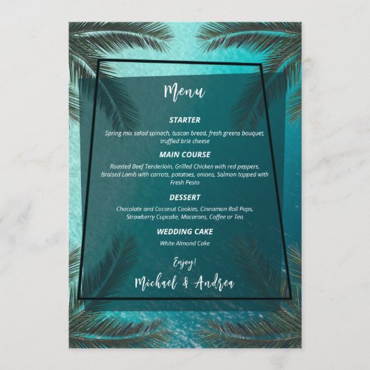 Tropical Beach Trouwlocatie Zomer Ocean Custom Menu (Voorkant)