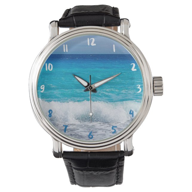 Tropical Beach Turquoise Water Blue Ocean Sea Foam Horloge (Voorkant)