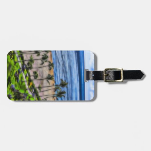 Tropical Beach Uitzicht Ocean Palm Trees Hawaiian Bagagelabel (Voorkant horizontaal)