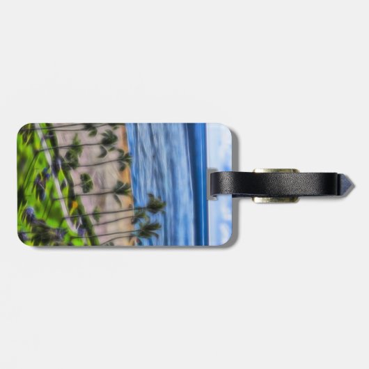 Tropical Beach Uitzicht Ocean Palm Trees Hawaiian Bagagelabel (Achterkant horizontaal)