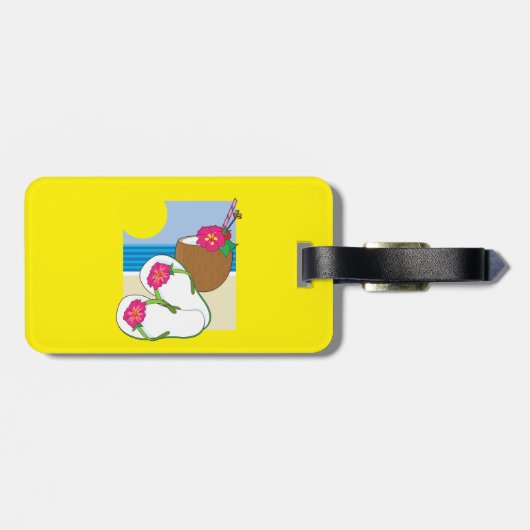 Tropical Beach Vacation Coconut Flowers Flip Flops Bagagelabel (Achterkant horizontaal)