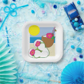 Tropical Beach Vacation Coconut Flowers Flip Flops Papieren Bordje (Feest)