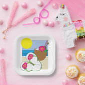 Tropical Beach Vacation Coconut Flowers Flip Flops Papieren Bordje (Feest)