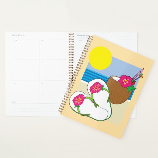 Tropical Beach Vacation Coconut Flowers Flip Flops Planner (Display)