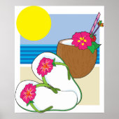 Tropical Beach Vacation Coconut Flowers Flip Flops Poster (Voorkant)