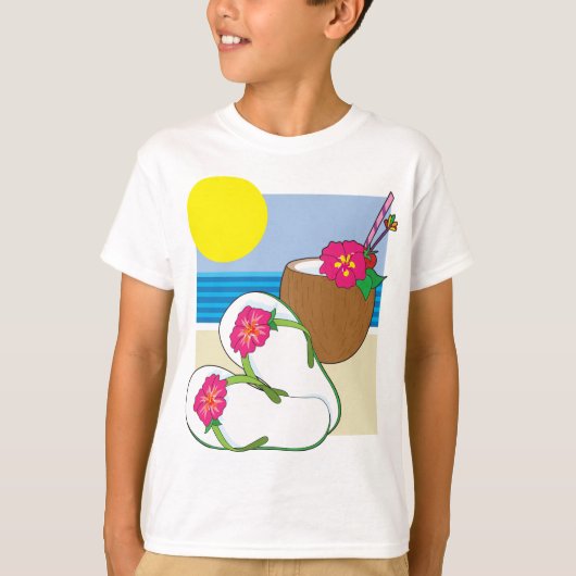 Tropical Beach Vacation Coconut Flowers Flip Flops T-shirt (Voorkant)