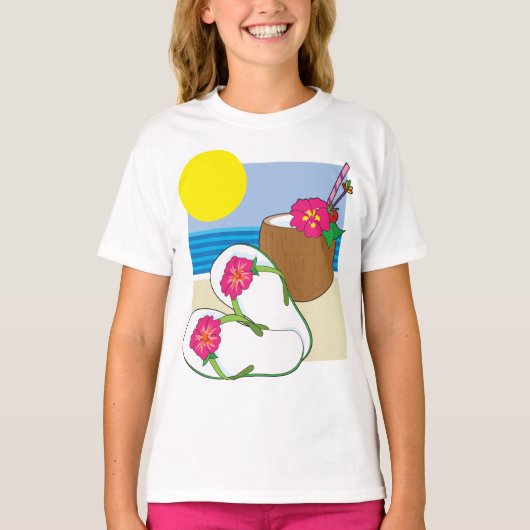 Tropical Beach Vacation Coconut Flowers Flip Flops T-shirt (Voorkant)