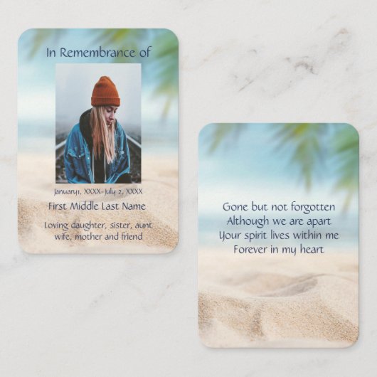 Tropical Beach Vakantie Pocket Keepsake Visitekaartje (Voorkant / Achterkant)