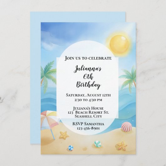 Tropical Beach Verjaardag uitnodiging (Voorkant / Achterkant)