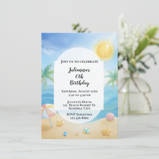 Tropical Beach Verjaardag uitnodiging (Staand voorkant)