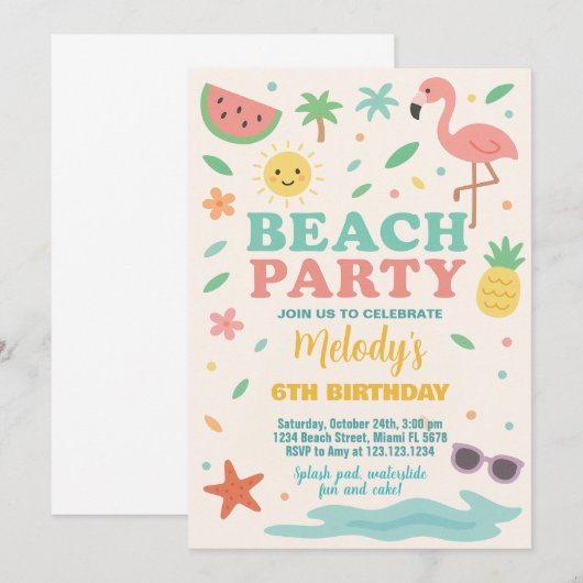 Tropical Beach Verjaardag Uitnodiging & Decor voor (Voorkant / Achterkant)