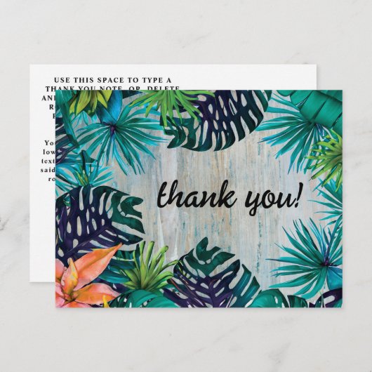 Tropical Beach Vibes Oerwoud Monstera laat Bedankt Briefkaart (Voorkant / Achterkant)