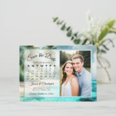 Tropical Beach Watercolor Calendar & Photo Wedding Save The Date (Staand voorkant)