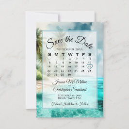 Tropical Beach Watercolor Chic Calendar Wedding  Save The Date