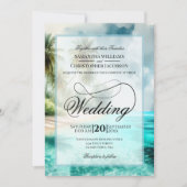 Tropical Beach Watercolor Fancy Script Wedding Kaart (Voorkant)