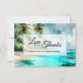 Tropical Beach Watercolor Love & Thanks Wedding Bedankkaart