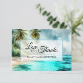 Tropical Beach Watercolor Love & Thanks Wedding Bedankkaart (Staand voorkant)