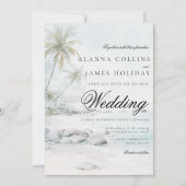 Tropical Beach Watercolor Palm Tree Wedding Kaart (Voorkant)
