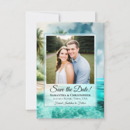Tropical Beach Watercolor & Photo Wedding Save The Date