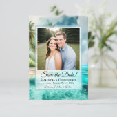 Tropical Beach Watercolor & Photo Wedding Save The Date (Staand voorkant)