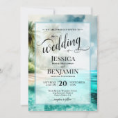 Tropical Beach Watercolor Stylish Script Wedding Kaart (Voorkant)