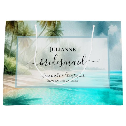 Tropical Beach Watercolor Wedding Bridesmaid Groot Cadeauzakje (Voorkant)