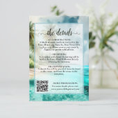 Tropical Beach Watercolor Wedding Details QR Code Informatiekaartje (Staand voorkant)