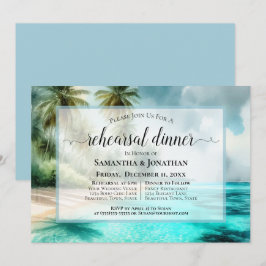 Tropical Beach Watercolor Wedding Rehearsal Dinner Kaart