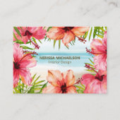 Tropical Beach Waterverf Hibiscusbloem en palmbloe Visitekaartje (Voorkant)