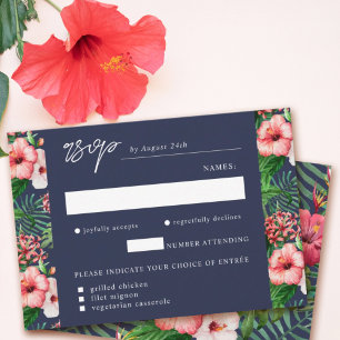 Tropical Beach Waterverf Maaltijdkeuze Navy RSVP Kaartje
