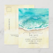 Tropical Beach Waterverf Save the Date Aankondigingskaart (Voorkant / Achterkant)