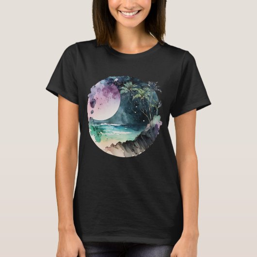 Tropical Beach Waterverf T-shirt (Voorkant)
