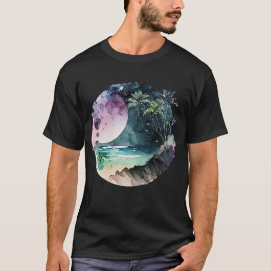 Tropical Beach Waterverf T-shirt (Voorkant)