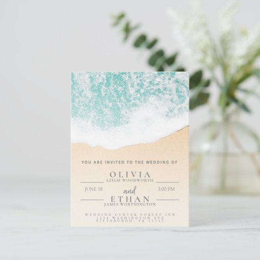 Tropical Beach Waves Bruiloft Uitnodiging Briefkaa (Staand voorkant)